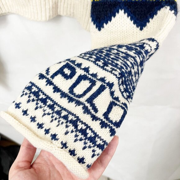 X Polo Ralph Lauren Women's Rolled Turtleneck Jumper White Blue Fair Isle - Picture 4 of 9